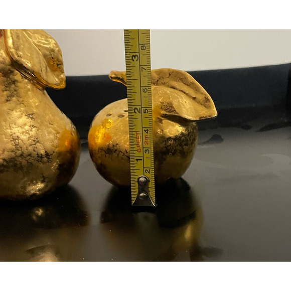 Vintage Pear & Apple Shaped Gold Encrusted Porcelain Salt & Pepper Shaker Set - Picture 10 of 10